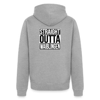 Straight Outta Waiblingen - Unisex Premium Bio Zip Hoodie - Grau meliert - Hinten - Nico (187cm)