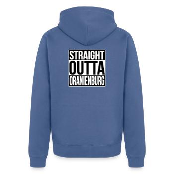 Oranienburg Straight Outta - Unisex Premium Bio Zip Hoodie - Taubenblau - Hinten - Nico (187cm)