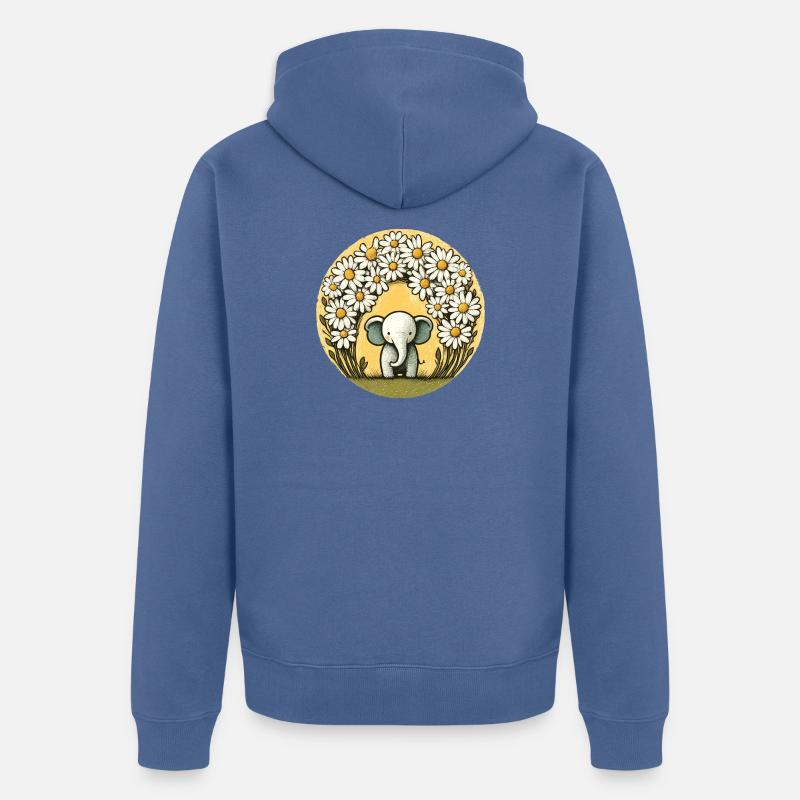 Elefant im Gänseblümchen-Ring - Unisex Premium Bio Zip Hoodie - Taubenblau