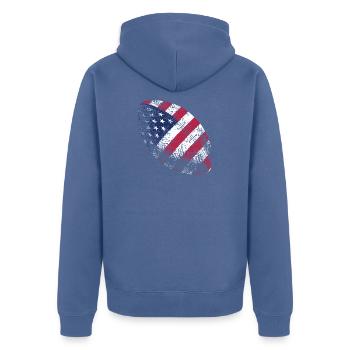 Patriotic American Flag Football Rugby Ball Art - Unisex Premium Organic Zip Hoodie - stone blue - Back - Nico (187cm)