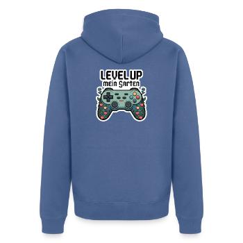 Level Up Garten-Controller Design - Unisex Premium Bio Zip Hoodie - Taubenblau - Hinten - Nico (187cm)