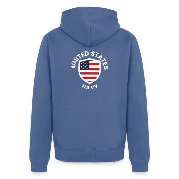 U.S. Flag Shield Navy - Unisex Premium Organic Zip Hoodie - stone blue - Back - Nico (187cm)