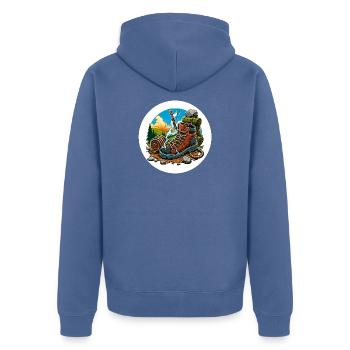 Botte de randonnée fumeuse - Veste à capuche bio Premium Unisexe - bleu pigeon - Dos - Nico (187cm)