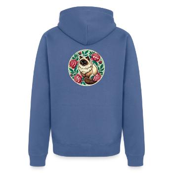 Portrait de chat en cercle floral - Veste à capuche bio Premium Unisexe - bleu pigeon - Dos - Nico (187cm)