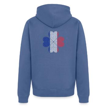 Dreifarbige Flaggenspiralen - Unisex Premium Bio Zip Hoodie - Taubenblau - Hinten - Nico (187cm)