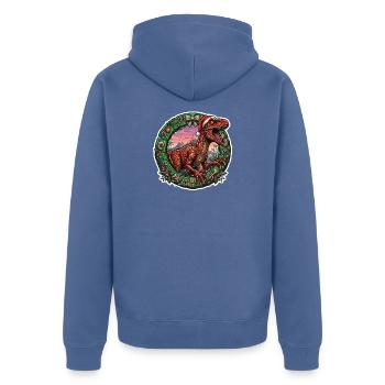 Raptor Christmas Wreath Dino-Festive - Unisex Premium Organic Zip Hoodie - stone blue - Back - Nico (187cm)
