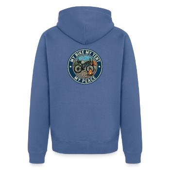 Mein Fahrrad Mein Zelt Mein Frieden Bikepacking - Unisex Premium Bio Zip Hoodie - Taubenblau - Hinten - Nico (187cm)