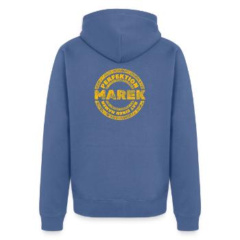 Perfekt Marek - Unisex Premium Bio Zip Hoodie - Taubenblau - Hinten - Nico (187cm)