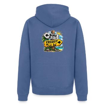 Büro vs Freizeit Schild - Unisex Premium Bio Zip Hoodie - Taubenblau - Hinten - Nico (187cm)