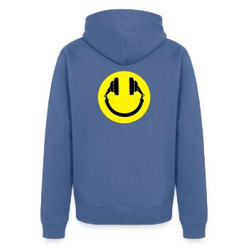 Smiley Headphones - Unisex Premium Organic Zip Hoodie - stone blue - Back - Nico (187cm)