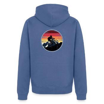 Sunset Ridge Mountain Bike - Unisex Premium Organic Zip Hoodie - stone blue - Back - Nico (187cm)