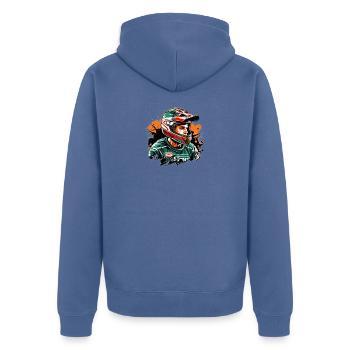 Rennfahrer Farbexplosion - Unisex Premium Bio Zip Hoodie - Taubenblau - Hinten - Nico (187cm)