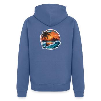 Sunset - Unisex Premium Organic Zip Hoodie - stone blue - Back - Nico (187cm)