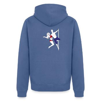 Pole Dance Duo Red Blue Outfit - Unisex Premium Organic Zip Hoodie - stone blue - Back - Nico (187cm)