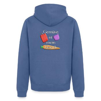 Gemüse - Gemüse ist mein Fleisch - weiß - Unisex Premium Bio Zip Hoodie - Taubenblau - Hinten - Nico (187cm)
