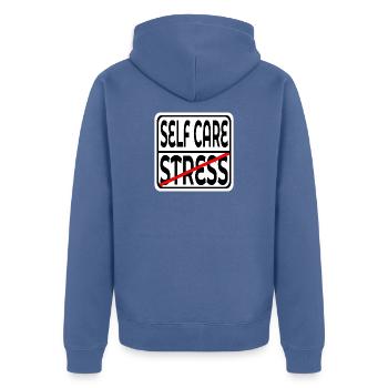 STOP STRESS - FOCUS SELF CARE SIGN - Unisex Premium Organic Zip Hoodie - stone blue - Back - Nico (187cm)