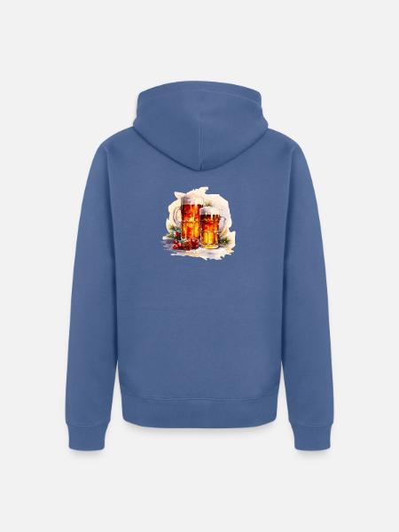 Aquarell Bier im Schnee - Unisex Premium Bio Zip Hoodie - Taubenblau