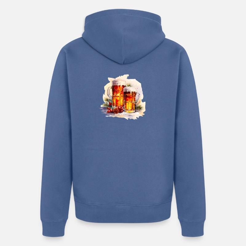 Bière à l’aquarelle dans la neige - Veste à capuche bio Premium Unisexe - bleu pigeon