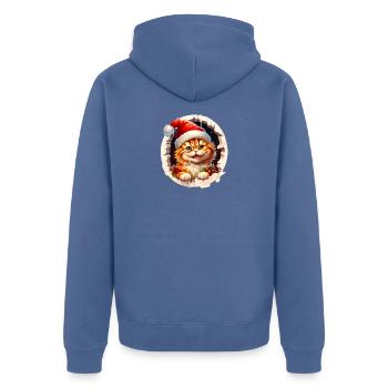 Christmas cat peeking out of a hole - Unisex Premium Organic Zip Hoodie - stone blue - Back - Nico (187cm)