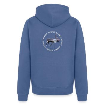 DONNER - Unisex Premium Organic Zip Hoodie - stone blue - Back - Nico (187cm)
