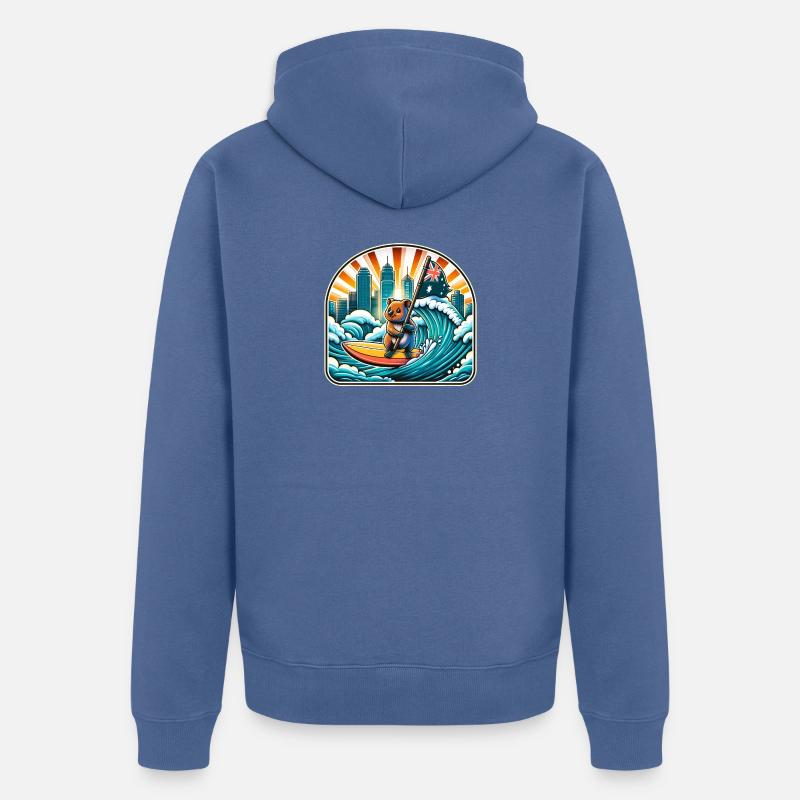 Design de surf australien Quokka - Veste à capuche bio Premium Unisexe - bleu pigeon