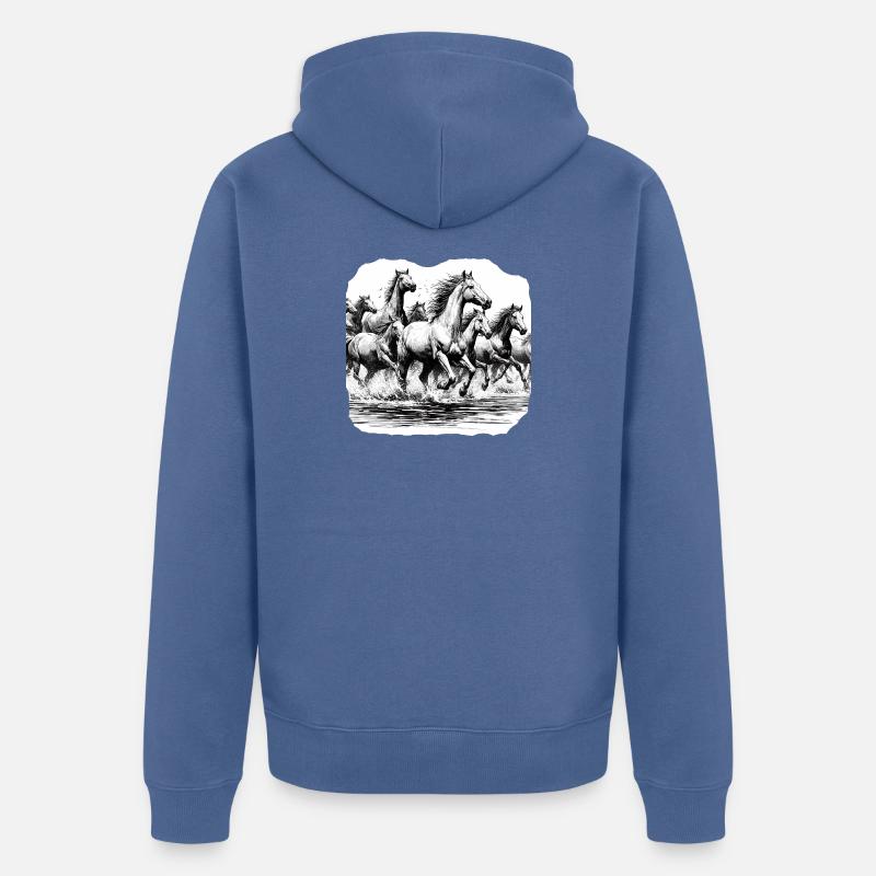 Les chevaux - Veste à capuche bio Premium Unisexe - bleu pigeon