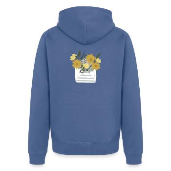 A small floral greeting by post in an envelope - Unisex Premium Organic Zip Hoodie - stone blue - Back - Nico (187cm)