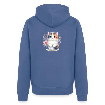 Cute Cat - Unisex Premium Organic Zip Hoodie - stone blue - Back - Nico (187cm)