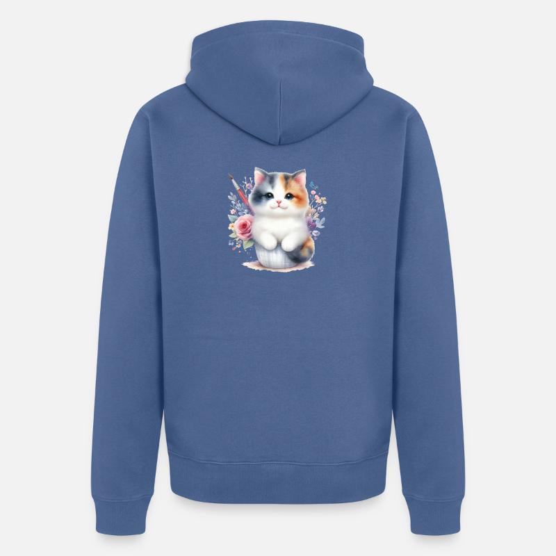 Süße Katze - Unisex Premium Bio Zip Hoodie - Taubenblau