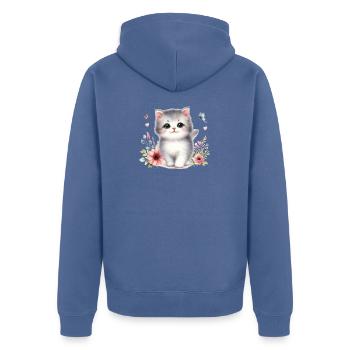 Cute Cat - Unisex Premium Organic Zip Hoodie - stone blue - Back - Nico (187cm)