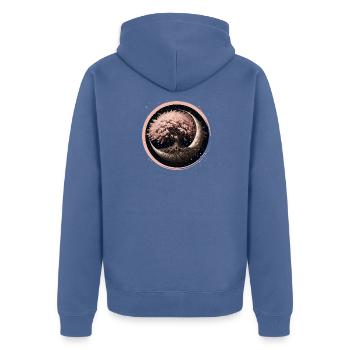 eleganter Kirschblüten Bonsai-Baum auf Halbmond - Unisex Premium Bio Zip Hoodie - Taubenblau - Hinten - Nico (187cm)