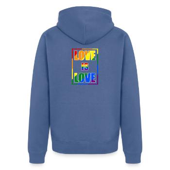 Love Is Love Pride Statement - Unisex Premium Organic Zip Hoodie - stone blue - Back - Nico (187cm)