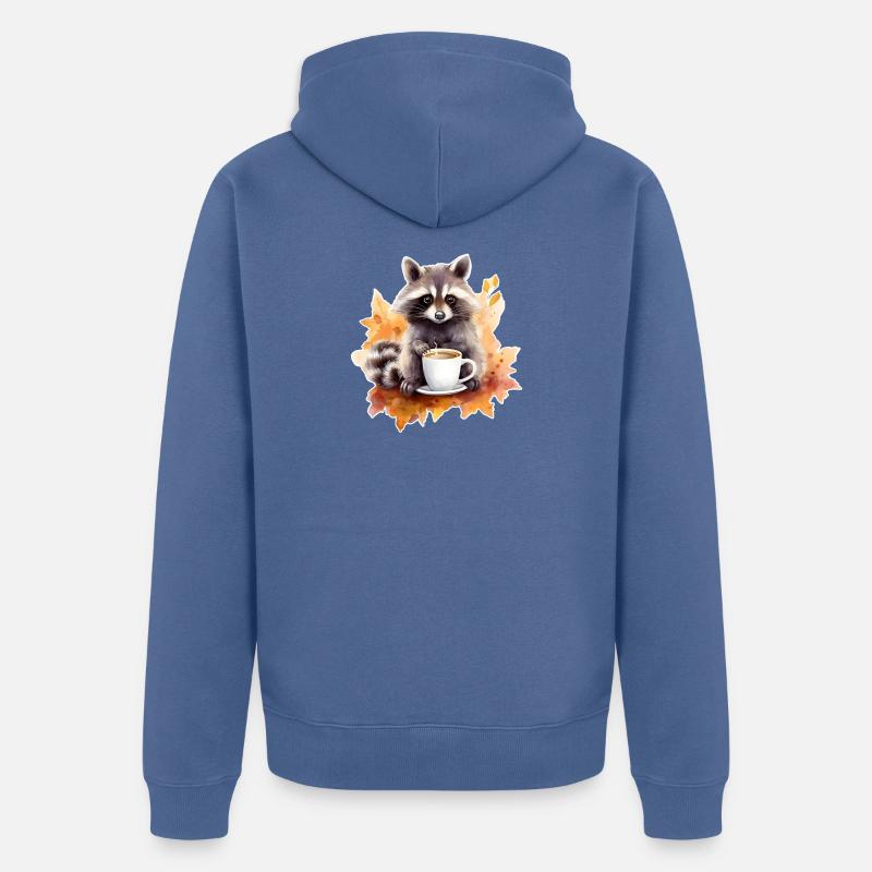 Herbst Waschbär Kaffee Gemütlich - Unisex Premium Bio Zip Hoodie - Taubenblau