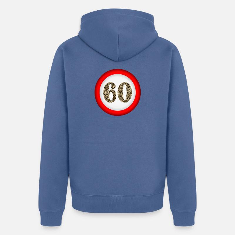 60e anniversaire - NUMÉRO 60 ATTENTION - Veste à capuche bio Premium Unisexe - bleu pigeon
