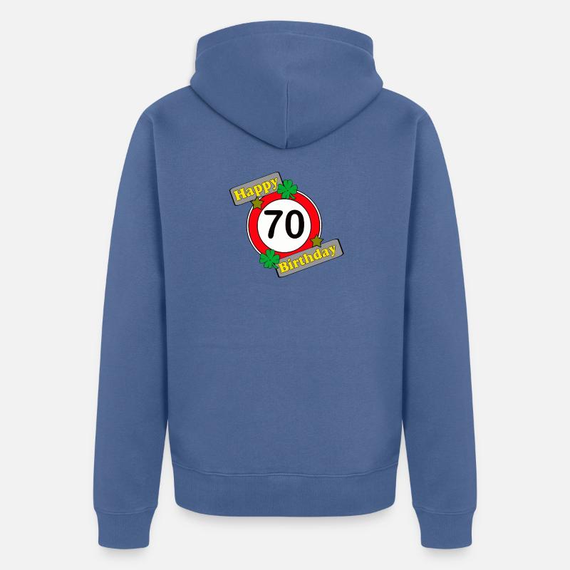 70e anniversaire , Joyeux anniversaire (25) - Veste à capuche bio Premium Unisexe - bleu pigeon