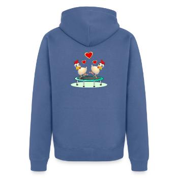 Hühner Paare TRAMPOLIN SPRINGEN - Unisex Premium Bio Zip Hoodie - Taubenblau - Hinten - Nico (187cm)