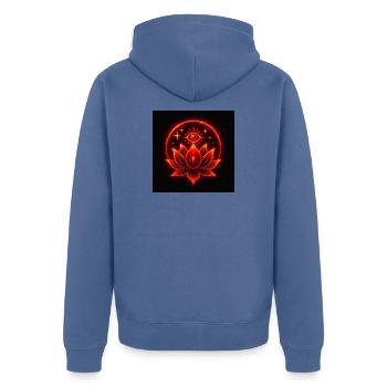 Cosmic Bloom – Spiritual Lotus Mandala Eye - Unisex Premium Organic Zip Hoodie - stone blue - Back - Nico (187cm)