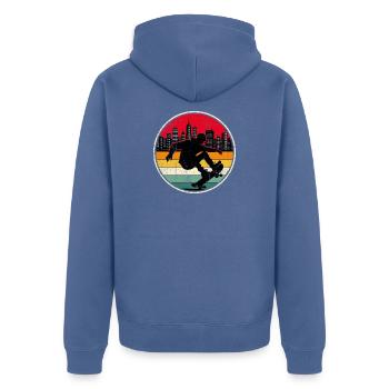Urban Sunset Skate Silhouette - Unisex Premium Bio Zip Hoodie - Taubenblau - Hinten - Nico (187cm)