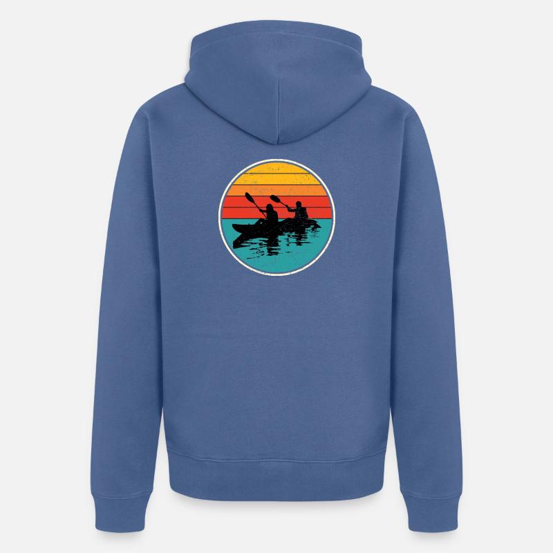 Sunset Kayak Duo Circle - Unisex Premium Organic Zip Hoodie - stone blue