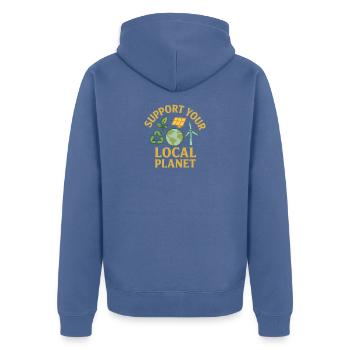 Support Your Local Planet - Unisex Premium Organic Zip Hoodie - stone blue - Back - Nico (187cm)