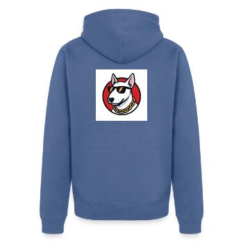 Cooler bullterrier mit Sonnenbrille und Goldkette - Unisex Premium Bio Zip Hoodie - Taubenblau - Hinten - Nico (187cm)