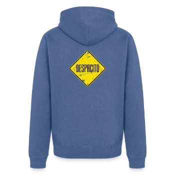 Schild DESPACITO - used look - Unisex Premium Bio Zip Hoodie - Taubenblau - Hinten - Nico (187cm)