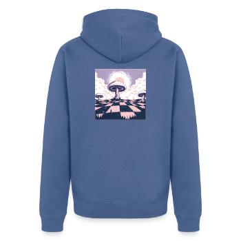 Dreamscape Mushroom Wonderland - Unisex Premium Organic Zip Hoodie - stone blue - Back - Nico (187cm)