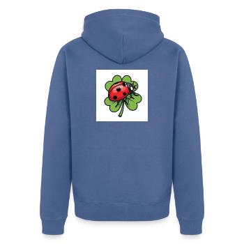 Kleeblatt mit Marienkäfer Design - Unisex Premium Bio Zip Hoodie - Taubenblau - Hinten - Nico (187cm)