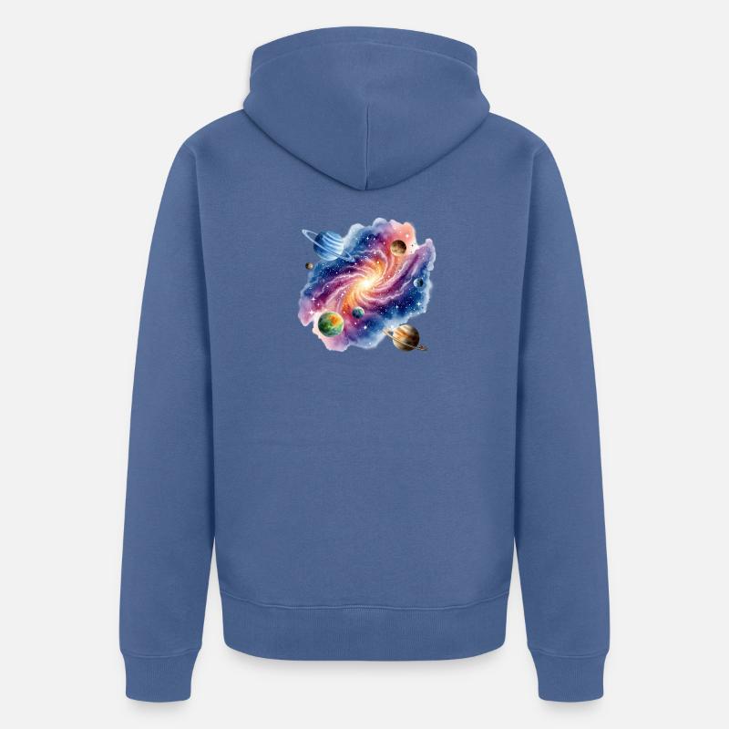 Vortex galactique avec constellations planétaires - Veste à capuche bio Premium Unisexe - bleu pigeon