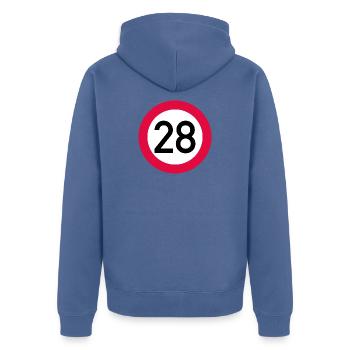 28. Geburtstag Achtung! Verkehrsschild 28 Km/h - Unisex Premium Bio Zip Hoodie - Taubenblau - Hinten - Nico (187cm)
