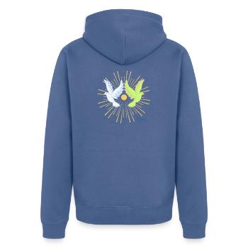 Colombes au lever du soleil Graphique - Veste à capuche bio Premium Unisexe - bleu pigeon - Dos - Nico (187cm)