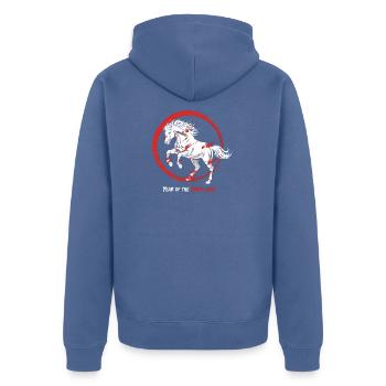 Jahr des Pferdes 2026 Chinesisches Neujahr - Unisex Premium Bio Zip Hoodie - Taubenblau - Hinten - Nico (187cm)