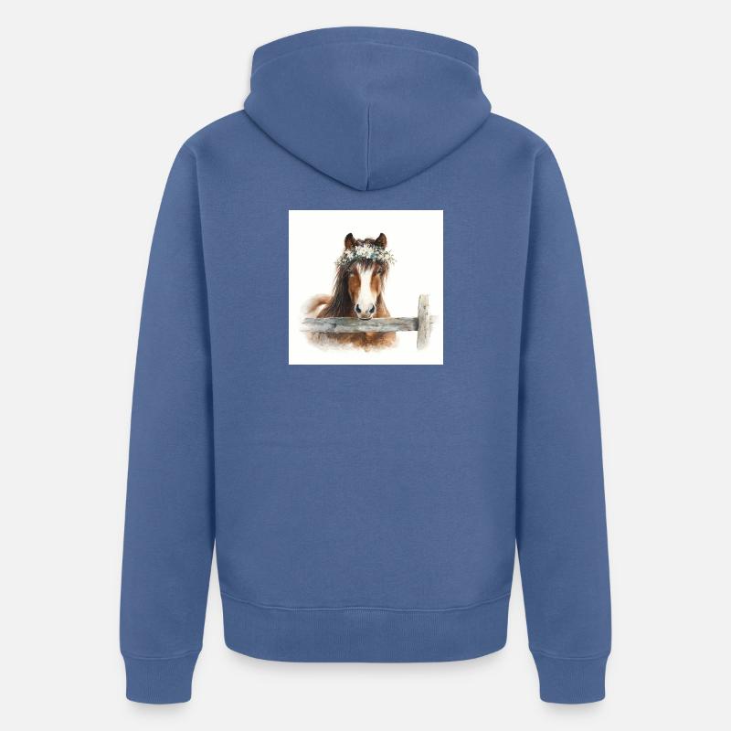 Cheval à couronne florale - Veste à capuche bio Premium Unisexe - bleu pigeon