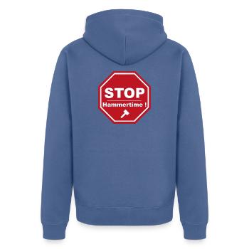 Stopp Hammertime - Unisex Premium Bio Zip Hoodie - Taubenblau - Hinten - Nico (187cm)